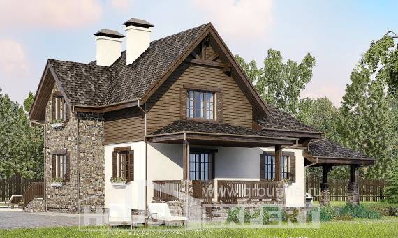 160-002-Л Проект двухэтажного дома мансардный этаж и гаражом, скромный домик из блока, Ахтубинск