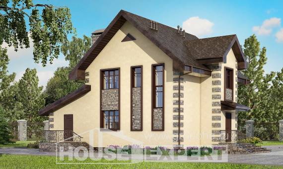 160-004-П Проект двухэтажного дома с мансардой и гаражом, недорогой домик из газобетона, House Expert