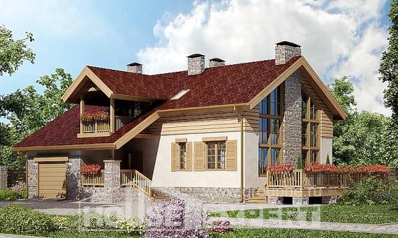 165-002-П Проект двухэтажного дома с мансардой, гараж, красивый загородный дом из газобетона Астрахань, House Expert