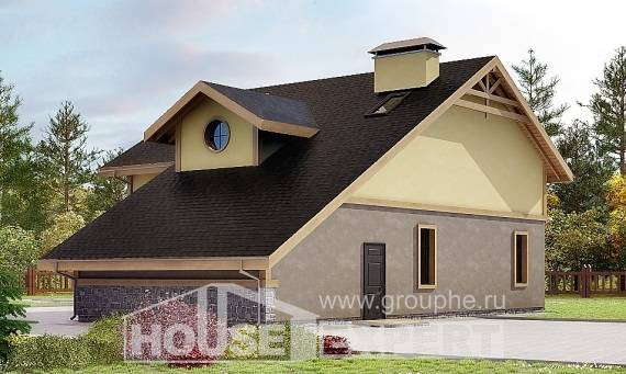 180-011-П Проект двухэтажного дома с мансардой и гаражом, современный домик из теплоблока, House Expert