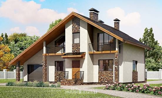 180-008-Л Проект двухэтажного дома с мансардой, гараж, простой коттедж из теплоблока Ахтубинск | Проекты домов от House Expert