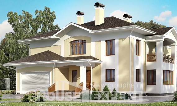 375-002-Л Проект двухэтажного дома и гаражом, классический коттедж из кирпича, Астрахань