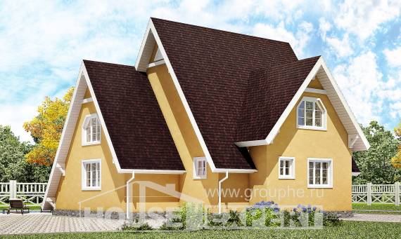 155-008-П Проект двухэтажного дома мансардой, уютный дом из бревен, Астрахань