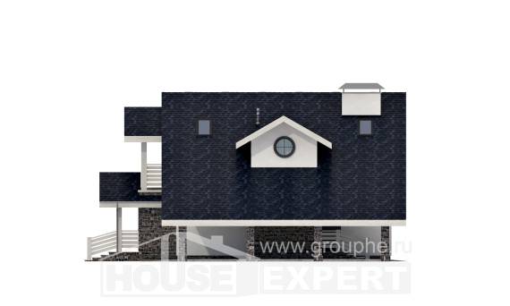 155-010-П Проект двухэтажного дома с мансардным этажом, гараж, бюджетный коттедж из газосиликатных блоков, Ахтубинск