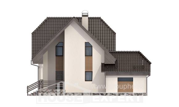 150-001-Л Проект двухэтажного дома мансардный этаж и гаражом, бюджетный домик из арболита, Астрахань