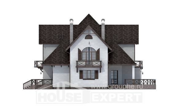 350-001-Л Проект двухэтажного дома мансардой и гаражом, огромный коттедж из газобетона, House Expert
