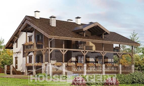 400-004-П Проект трехэтажного дома с мансардой и гаражом, просторный домик из кирпича, Астрахань