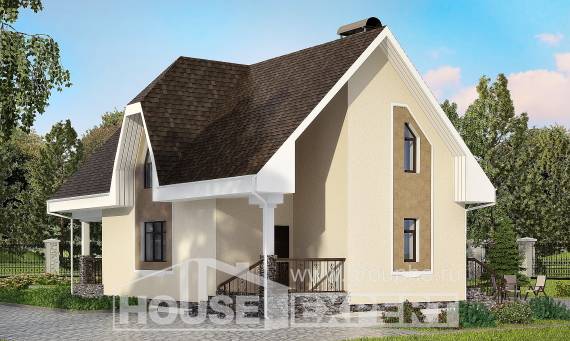 125-001-Л Проект двухэтажного дома с мансардой, простой коттедж из теплоблока Ахтубинск, House Expert