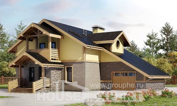 180-011-П Проект двухэтажного дома с мансардой и гаражом, красивый дом из бризолита, House Expert
