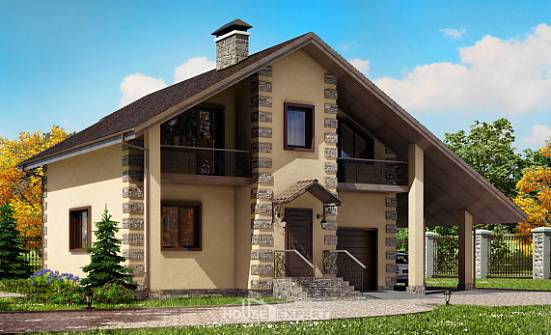 150-003-П Проект двухэтажного дома, гараж, экономичный дом из блока, Ахтубинск