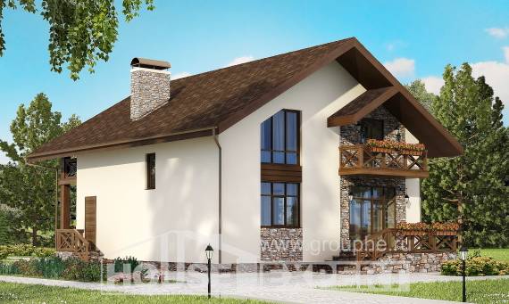 155-001-П Проект двухэтажного дома мансардный этаж и гаражом, экономичный загородный дом из газосиликатных блоков, Ахтубинск
