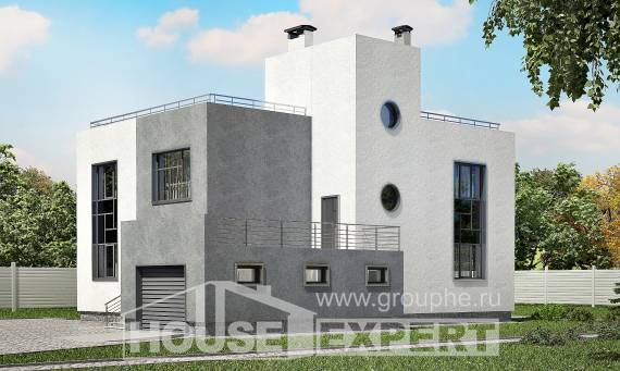 255-001-П Проект двухэтажного дома, гараж, классический коттедж из блока, Ахтубинск