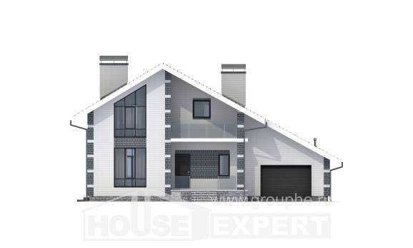 180-001-П Проект двухэтажного дома с мансардным этажом, гараж, небольшой дом из бризолита, Астрахань