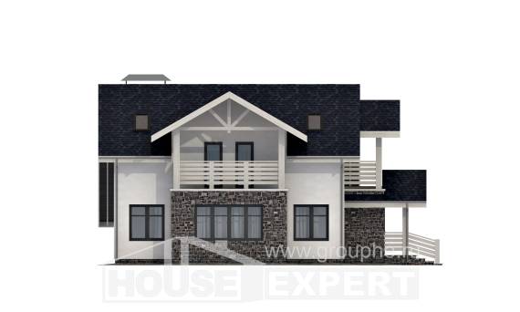 155-010-П Проект двухэтажного дома с мансардным этажом и гаражом, компактный коттедж из пеноблока, Ахтубинск