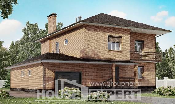 245-003-Л Проект двухэтажного дома и гаражом, простой коттедж из кирпича, Астрахань