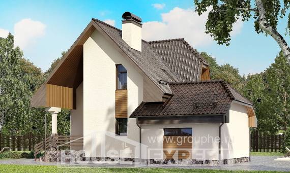 150-001-Л Проект двухэтажного дома мансардой, гараж, классический загородный дом из керамзитобетонных блоков, Астрахань