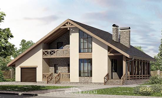 265-001-Л Проект двухэтажного дома мансардой, гараж, красивый домик из арболита Ахтубинск | Проекты домов от House Expert