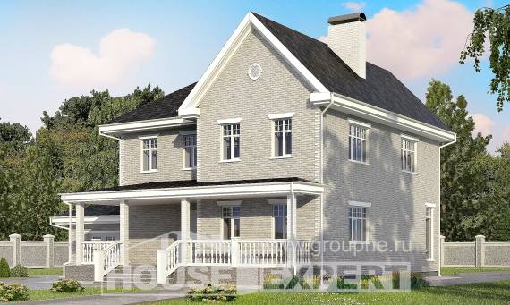 190-001-Л Проект двухэтажного дома, гараж, средний домик из кирпича, Ахтубинск