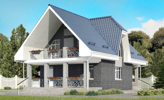 125-002-Л Проект двухэтажного дома мансардой и гаражом, экономичный дом из теплоблока Ахтубинск | Проекты домов от House Expert