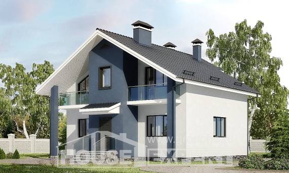 150-005-П Проект двухэтажного дома с мансардным этажом, бюджетный загородный дом из теплоблока, Ахтубинск