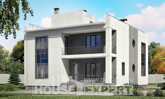 255-001-П Проект двухэтажного дома и гаражом, красивый коттедж из газобетона, Астрахань