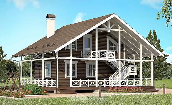 080-001-П Проект двухэтажного дома с мансардой, компактный загородный дом из бревен Ахтубинск | Проекты домов от House Expert