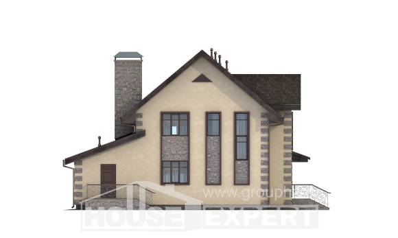 160-004-П Проект двухэтажного дома с мансардой, гараж, красивый коттедж из арболита, House Expert