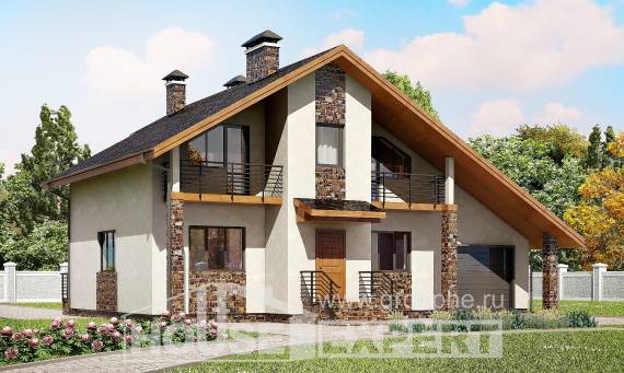 180-008-П Проект двухэтажного дома с мансардным этажом, гараж, просторный загородный дом из газобетона, House Expert