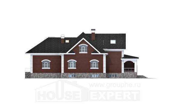 600-001-П Проект трехэтажного дома с мансардой, гараж, классический дом из газобетона, Ахтубинск