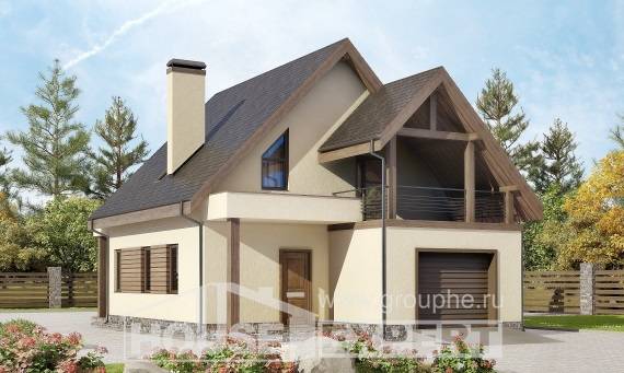 120-005-Л Проект двухэтажного дома с мансардой, гараж, бюджетный домик из твинблока Ахтубинск, House Expert