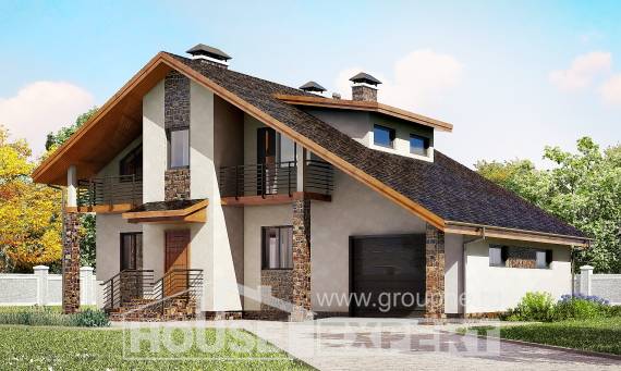 180-008-П Проект двухэтажного дома мансардой, гараж, классический загородный дом из блока, House Expert