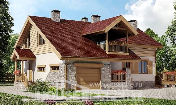 165-002-П Проект двухэтажного дома с мансардой, гараж, простой коттедж из газосиликатных блоков Астрахань, House Expert