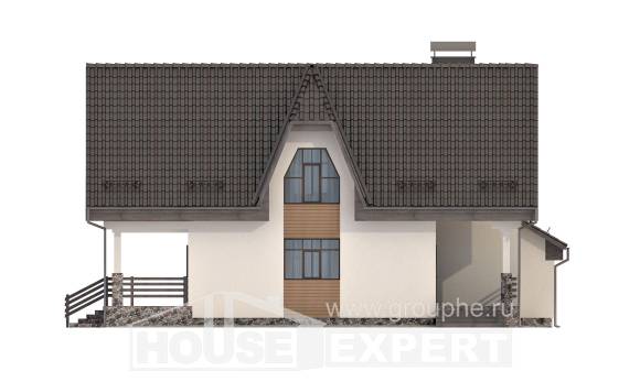 150-001-Л Проект двухэтажного дома с мансардой, гараж, компактный домик из теплоблока, Ахтубинск