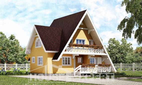 155-008-П Проект двухэтажного дома мансардный этаж, недорогой коттедж из бревен, Астрахань