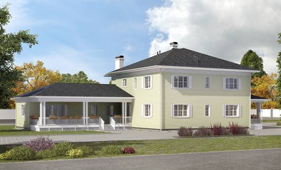 410-002-Л Проект двухэтажного дома и гаражом, классический дом из теплоблока Ахтубинск | Проекты домов от House Expert
