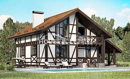 155-002-П Проект двухэтажного дома мансардой и гаражом, компактный домик из керамзитобетонных блоков, Ахтубинск