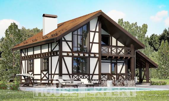 155-002-П Проект двухэтажного дома мансардой и гаражом, компактный домик из керамзитобетонных блоков, Ахтубинск