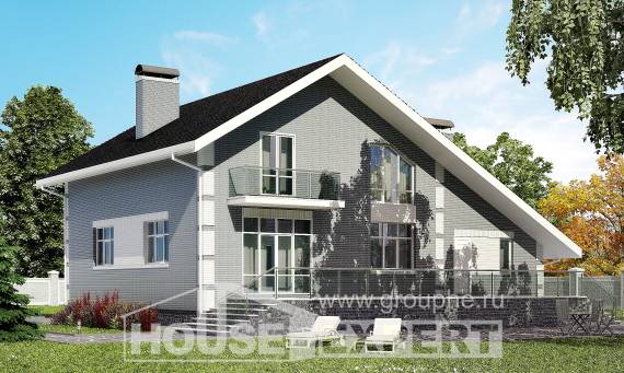 190-006-Л Проект двухэтажного дома с мансардным этажом и гаражом, классический коттедж из поризованных блоков, Ахтубинск