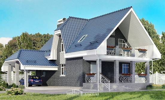 125-002-Л Проект двухэтажного дома мансардой и гаражом, экономичный дом из теплоблока Ахтубинск | Проекты домов от House Expert