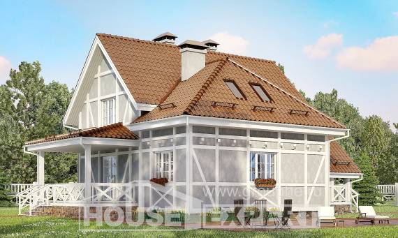160-003-Л Проект двухэтажного дома с мансардой, экономичный загородный дом из блока, Астрахань