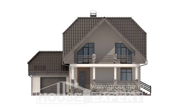 150-001-Л Проект двухэтажного дома с мансардой и гаражом, скромный дом из блока, Ахтубинск