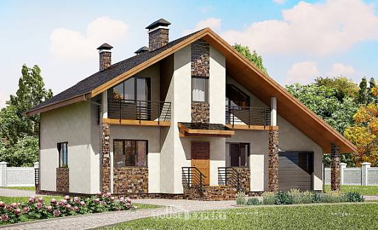 180-008-П Проект двухэтажного дома мансардный этаж и гаражом, средний загородный дом из арболита, Ахтубинск