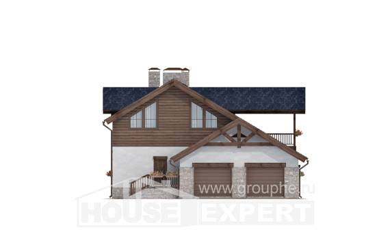 240-002-Л Проект двухэтажного дома мансардный этаж, гараж, современный домик из поризованных блоков, House Expert