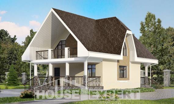 125-001-Л Проект двухэтажного дома с мансардой, простой загородный дом из газосиликатных блоков Ахтубинск, House Expert