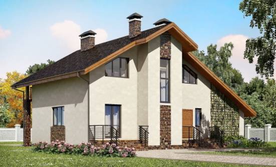 180-008-Л Проект двухэтажного дома с мансардой, гараж, простой коттедж из теплоблока Ахтубинск | Проекты домов от House Expert