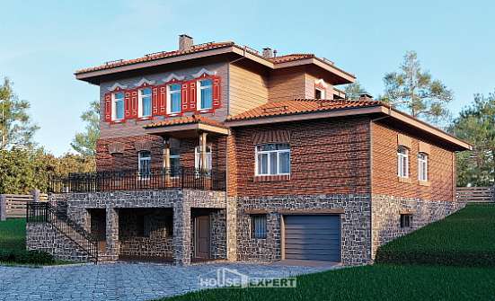 380-002-Л Проект трехэтажного дома, гараж, огромный домик из кирпича Астрахань | Проекты домов от House Expert