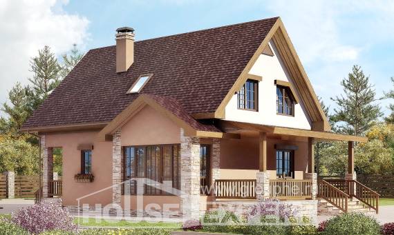 140-002-П Проект двухэтажного дома мансардой, небольшой загородный дом из поризованных блоков, Астрахань