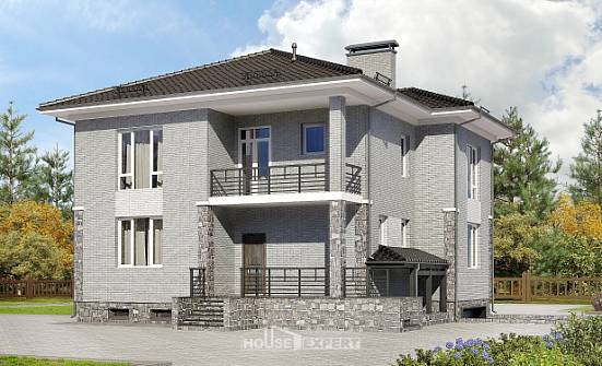 275-004-П Проект трехэтажного дома и гаражом, классический дом из кирпича, Ахтубинск