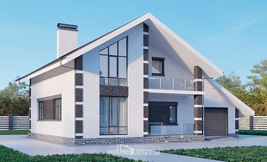 190-008-П Проект двухэтажного дома мансардой и гаражом, классический загородный дом из твинблока, Ахтубинск