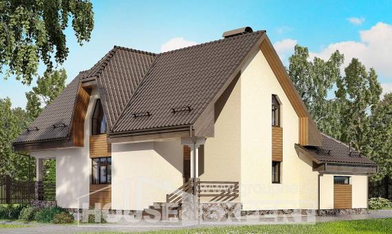 150-001-Л Проект двухэтажного дома мансардой, гараж, скромный дом из бризолита, Ахтубинск
